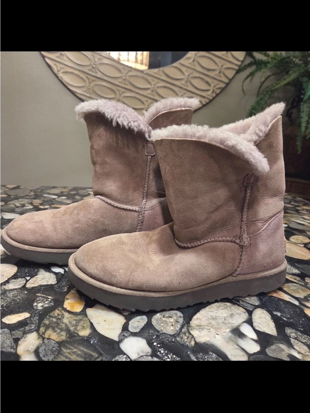 UGG Women's Short Shearling-Lined Suede Boots - Taupe - Picture 3 of 10